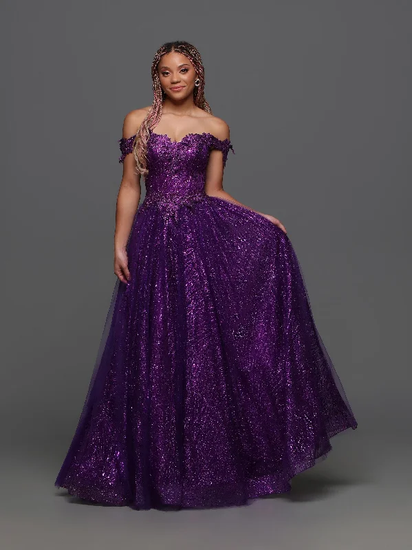 Candice Wang 72405 Size 2, 4 Purple A Line Glitter Tulle Lace Prom Dress off the shoulder Corset Formal Gown