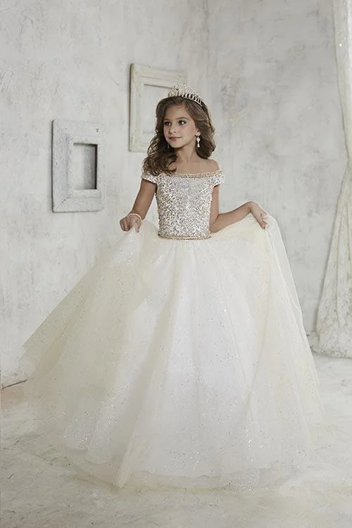 Tiffany Princess 13457 Girls Long Pageant Dress Corset Tulle A Line Shimmer Crystal Gown