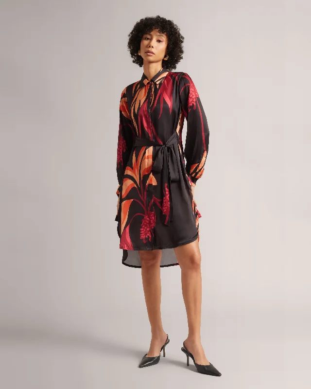 Black Tie Abstract High-Low Shirt Dress