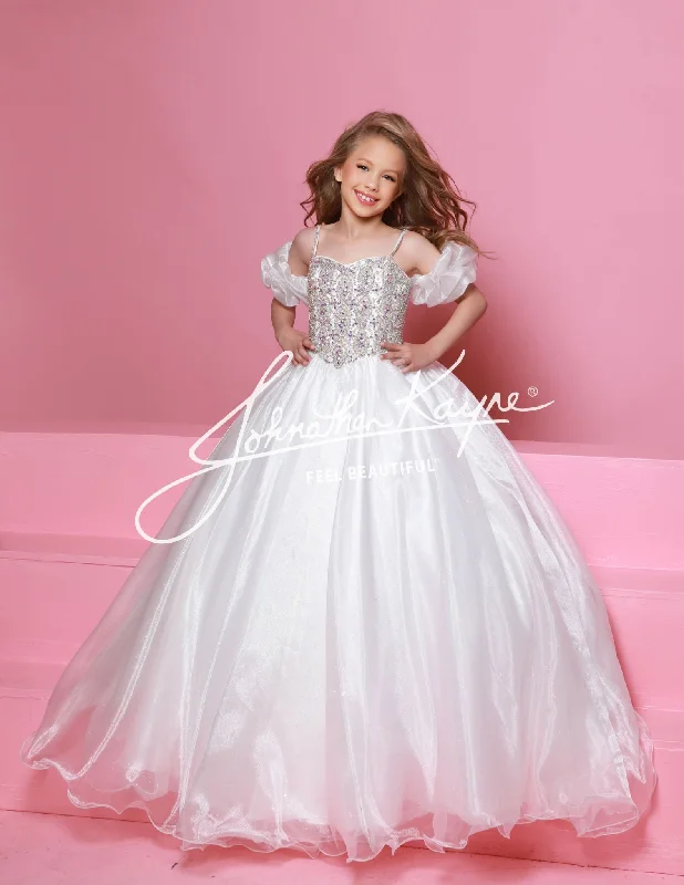 Sugar Kayne C359 Girls Pageant Ballgown Dress Puff Sleeves Glitter Tulle Crystal Bodice