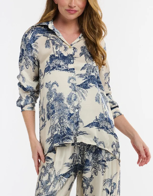 Monroe Button Through Collar Shirt - Navy Print