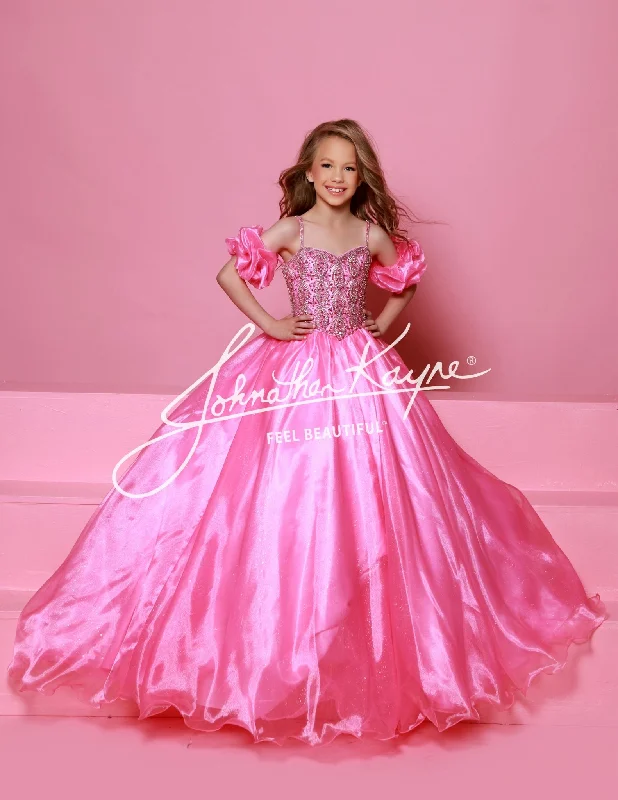 Sugar Kayne C359 Size 2, 6 Rose Pink Girls Pageant Ballgown Dress Puff Sleeves Glitter Tulle Crystal Bodice