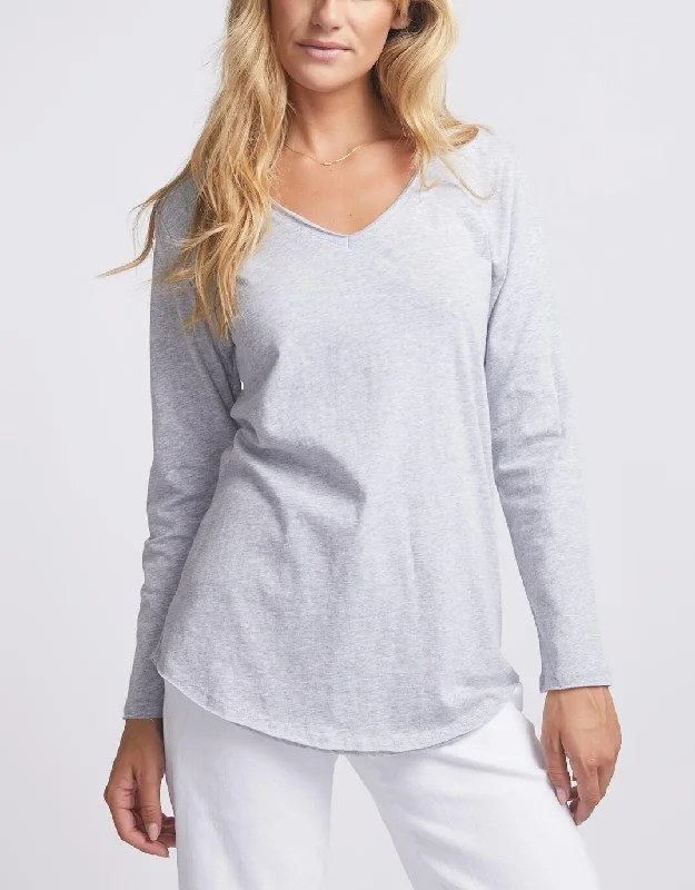 Original V-Neck Long Sleeve T-Shirt - Grey Marle