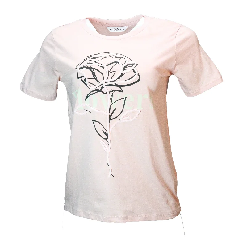 Pink Floral Roping Embellished T Shirt