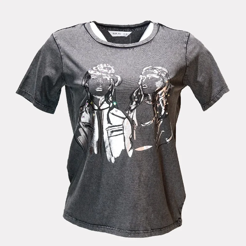 Charcoal Girl Foil Embellished T Shirt