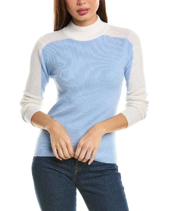 Magaschoni Mock Neck Two-Tone Rib Cashmere Pullover