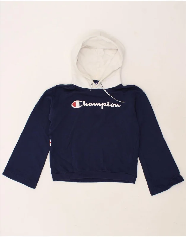 CHAMPION Womens Oversized Graphic Hoodie Jumper UK 6 XS Navy Blue