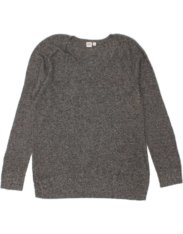 GAP Womens V-Neck Jumper Sweater UK 16 Large Grey Flecked Cotton