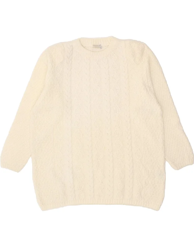 RIGANY Womens Oversized Crew Neck Jumper Sweater UK 16 Large Off White