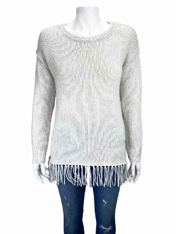 Velvet by Graham & Spencer, Women's Wool Blend Fringe Sweater, Ivory, Size M