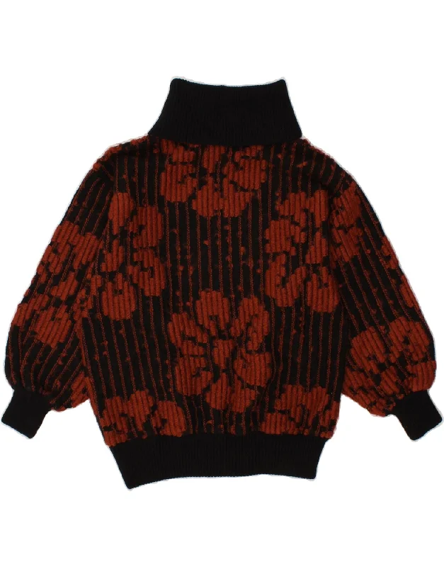 VINTAGE Womens Roll Neck Jumper Sweater UK 12 Medium Brown Floral