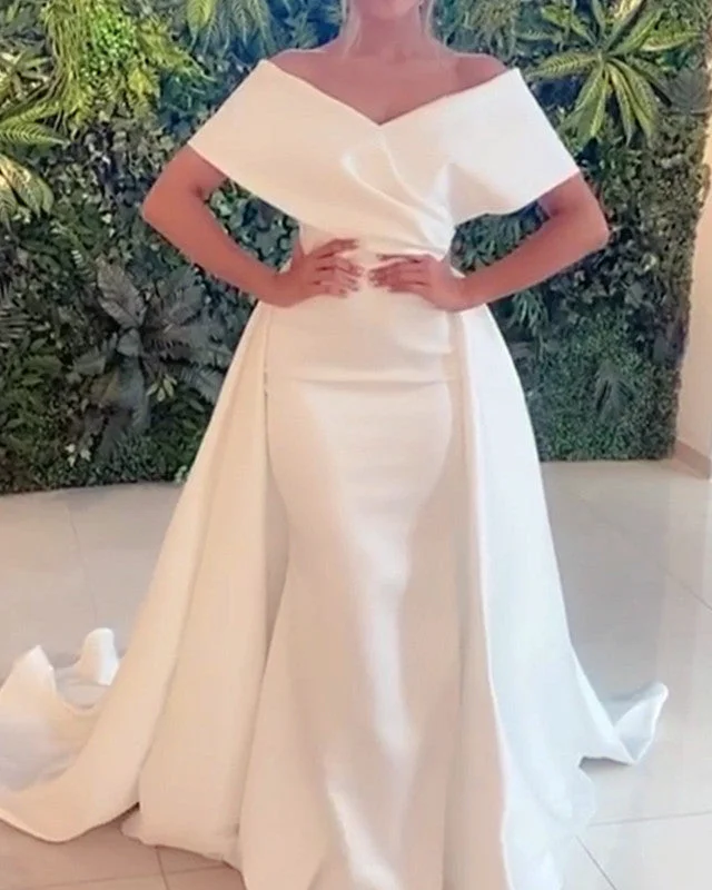 Mermaid Wedding Dress Off The Shoulder With Satin Skirt