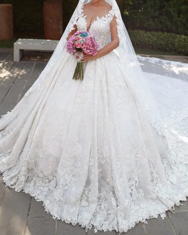 Ball Gown Lace Wedding Dress Illusion Neckline