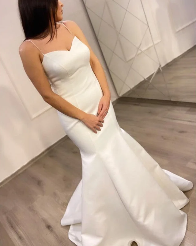 Simple Mermaid Wedding Dress Satin Sweetheart Spaghetti Straps