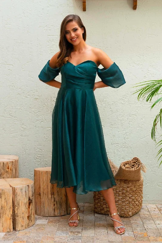 Angelino Emerald Low Sleeve Organze Engagement Evening Dress