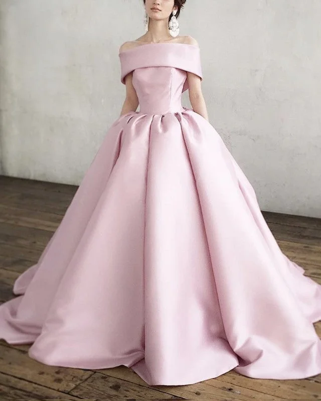 Ball Gown Off The Shoulder Wedding Dress Satin With Pockets