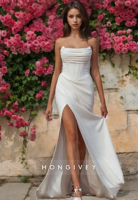 Elegant Strapless Satin Trumpet Wedding Dress with Train