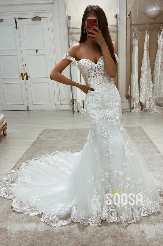 Off the Shoulder Mermaid Gown Allover Lace Wedding Dress QW2650