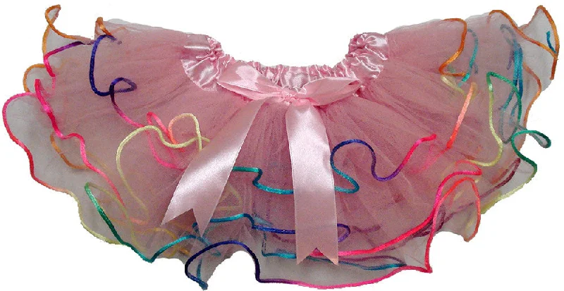 3 Layer Pink Tutu With Rainbow Trim