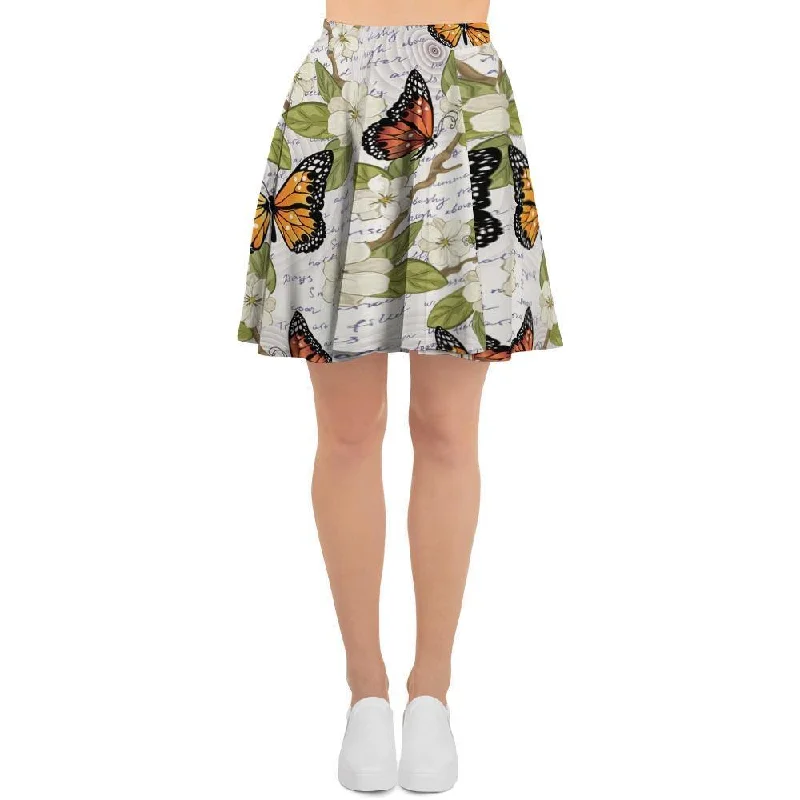 Butterfly Floral Print Women's Skirt