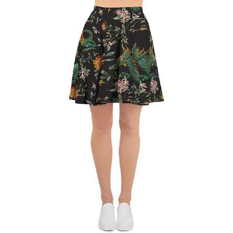 Chinese Green Dragon Print Women's Skirt