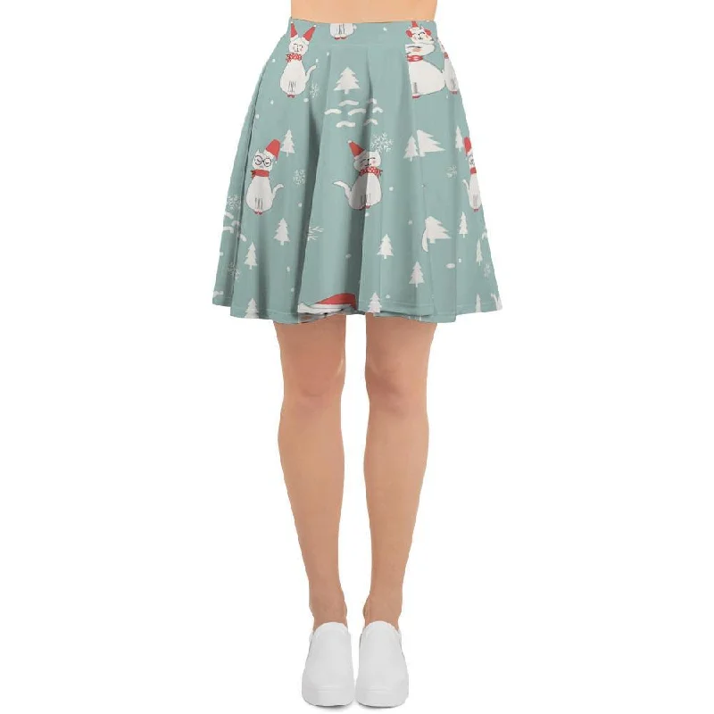 Christmas Cat Print Women's Skirt