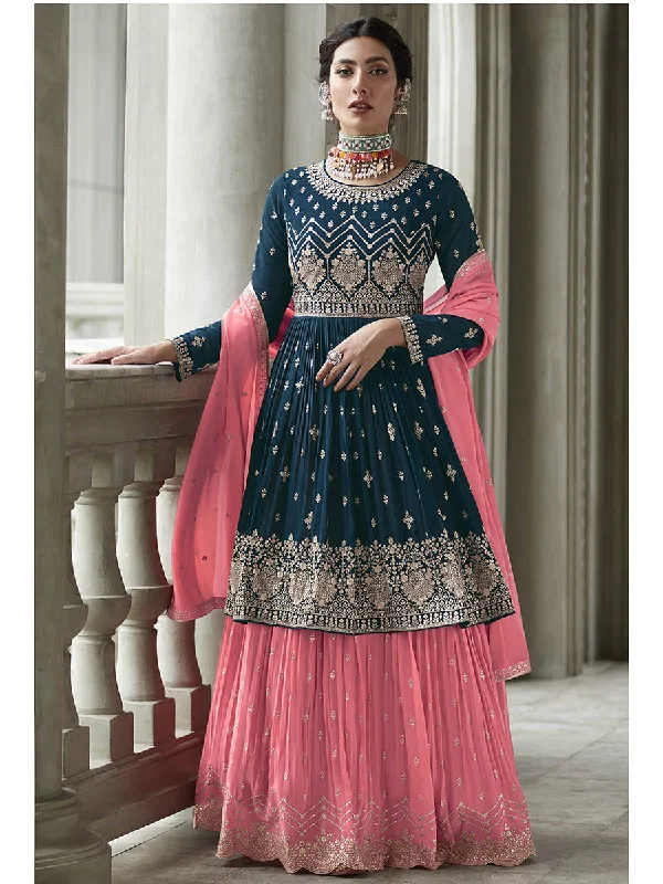 Myra Navy and Pink Georgette Skirt Style Embroidered Suit