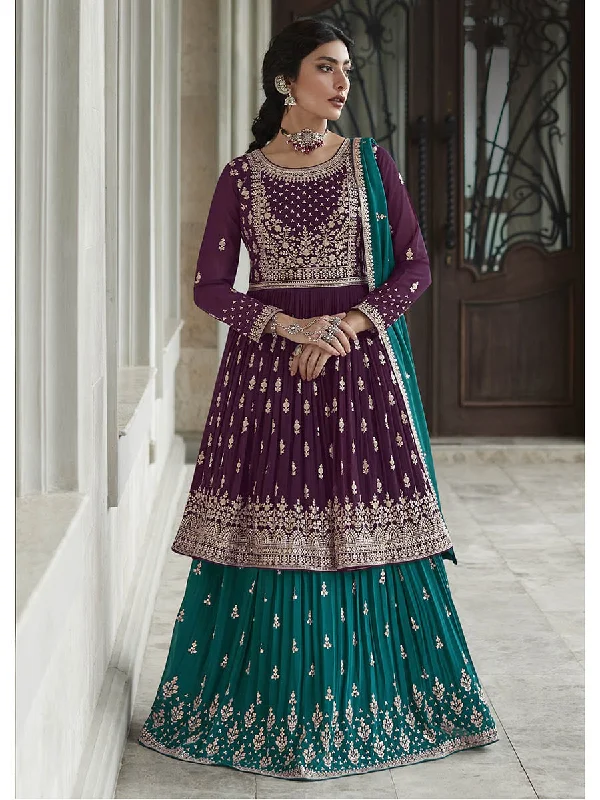 Myra Violet and Firozi Georgette Skirt Style Embroidered Suit