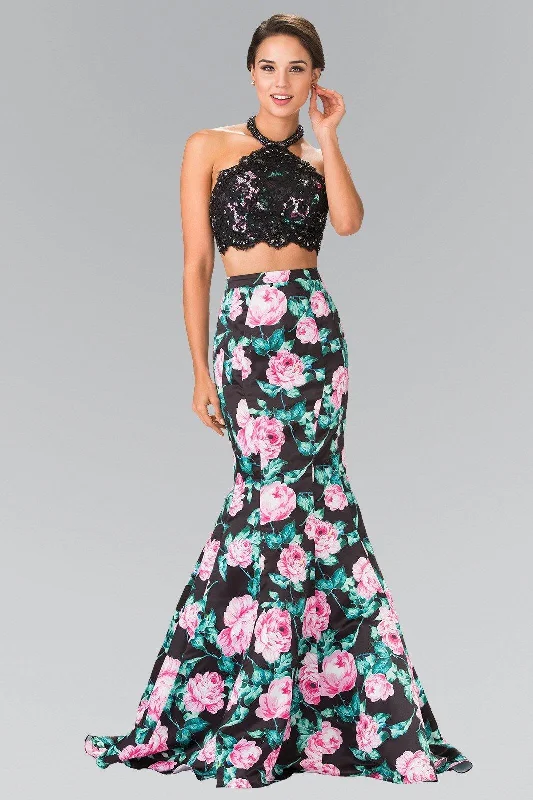 Halter-Neck Two-Piece Long Prom Dress Sale