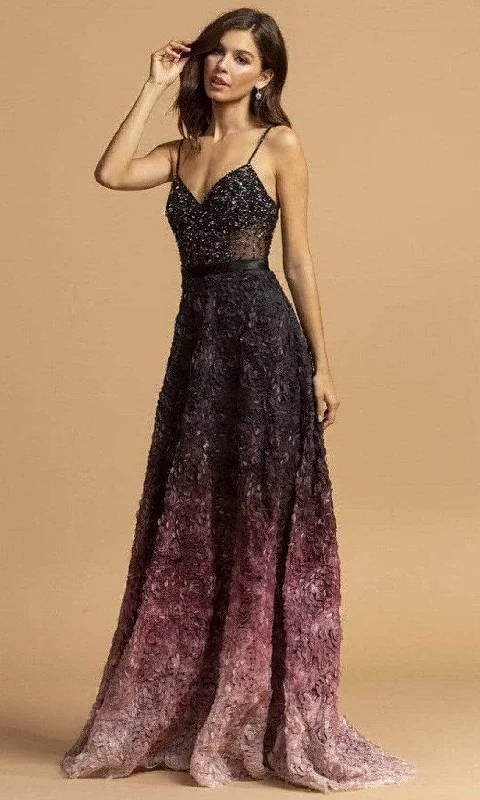 Aspeed Design - V-Neck Ombre A-Line Evening Dress L2224