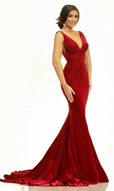 Johnathan Kayne 2308 - Plunging V-Neck Velvet Evening Dress