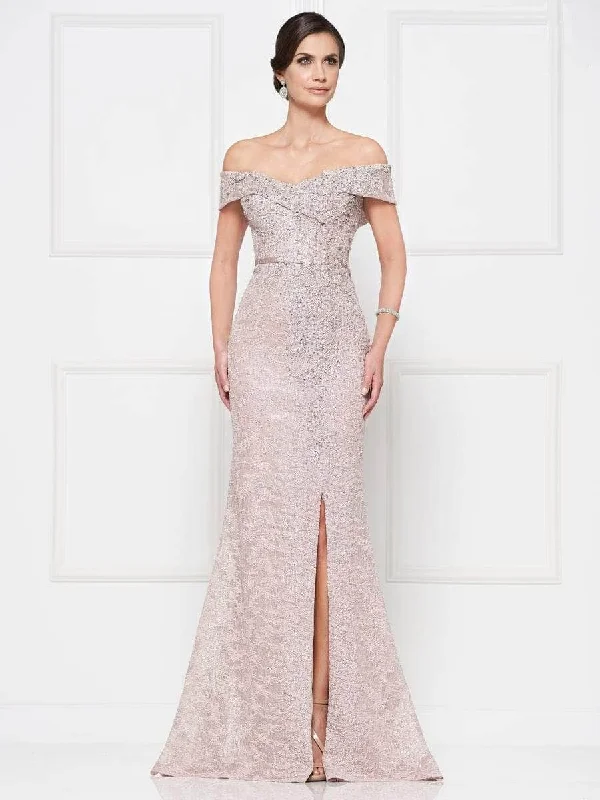 Rina Di Montella - Lace Off-Shoulder Evening Dress with Slit RD2655