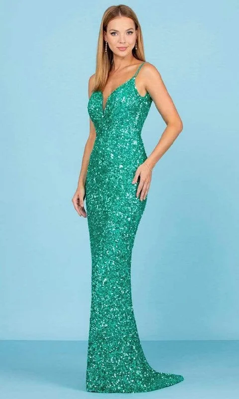 SCALA - 60297 Plunging V-Neck Sheath Gown