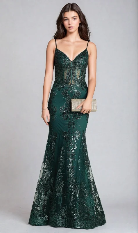 Long Glitter-Print Prom Dress: Chicas C813