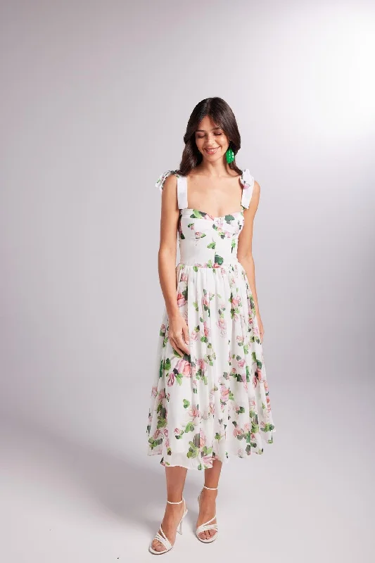 Donatella Floral Print White Long Dress