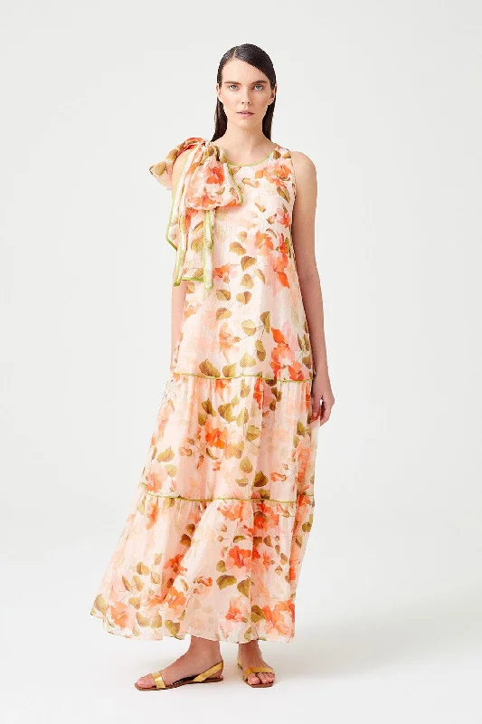 Floral Pattern Shoulder Wrap Long Dress