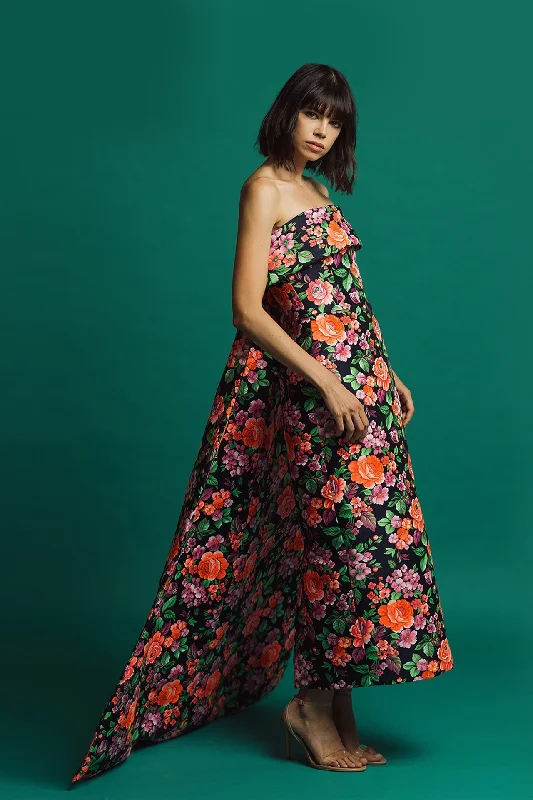 Fully floral textured strapless gown