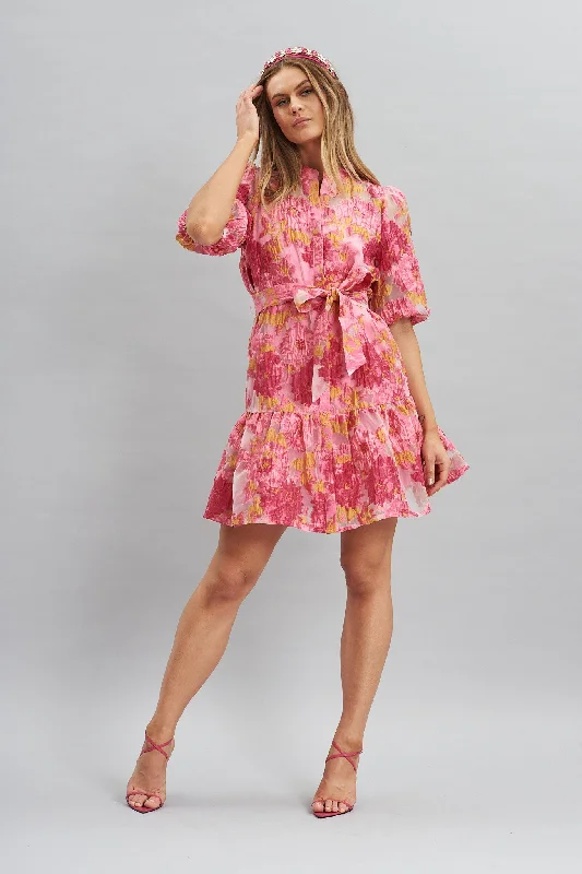 Giuliette Shirt Dress In Pink Floral Organza Burnout