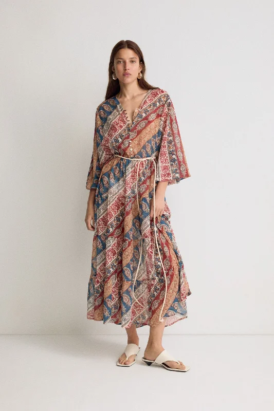 Multicolor Shawl Pattern Chiffon Dress