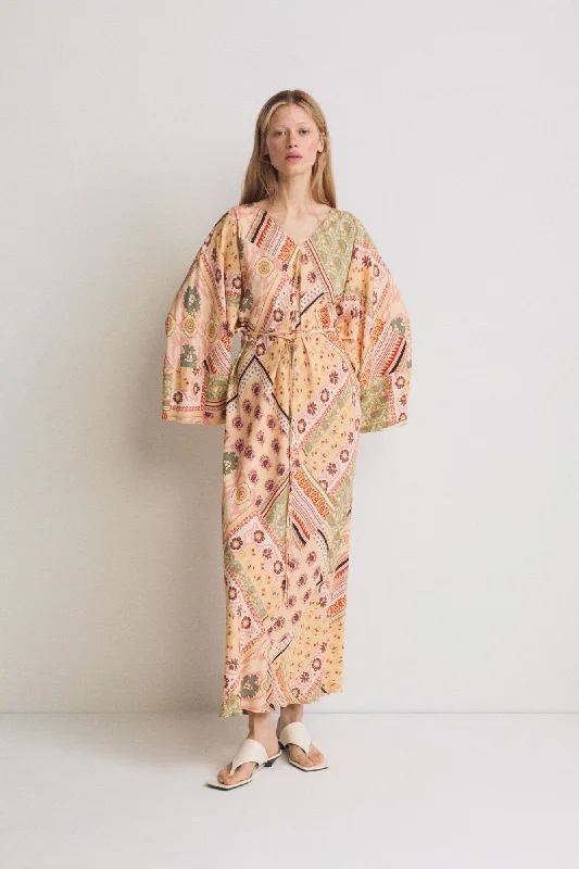 Multicolor Sorbet Ethnic Pattern Kaftan Dress