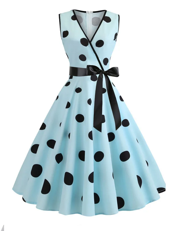 1950s Bow Polka Dot Swing Dress