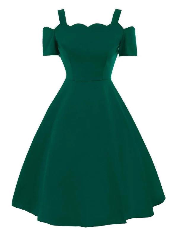 1950s Solid Cold Shoulder Swing Dress