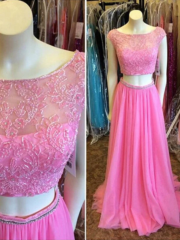 Fushia prom dresses A-line Bateau Floor-length Chiffon Prom Dress/Evening Dress #MK073