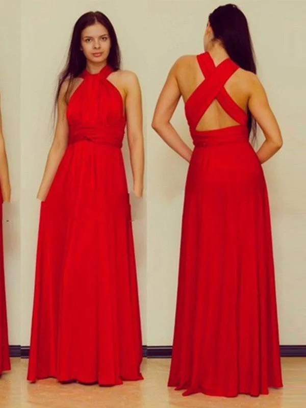 red prom dresses A-line Scoop Floor-length Chiffon Prom Dress/Evening Dress #MK065