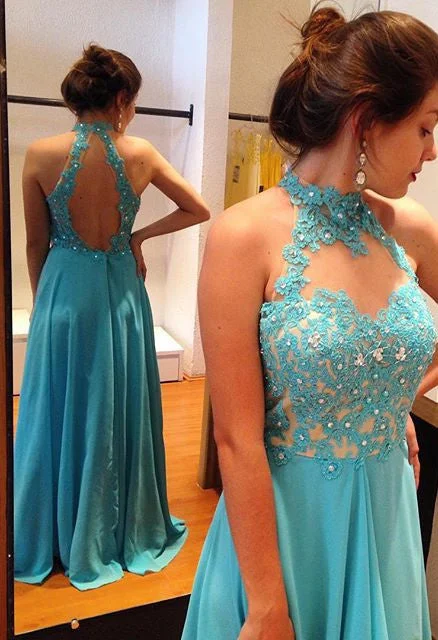 A-line Chiffon Appliques Backless Prom Dress/Evening Dress MK577