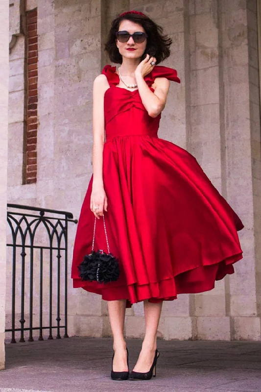 A-line Spaghetti Strap Tea Length Charmuse Homecoming Dress