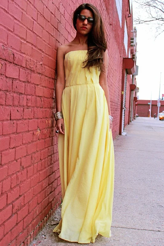 A-line Strapless Floor Length  Chiffon Sleeveless Glam Prom Dress