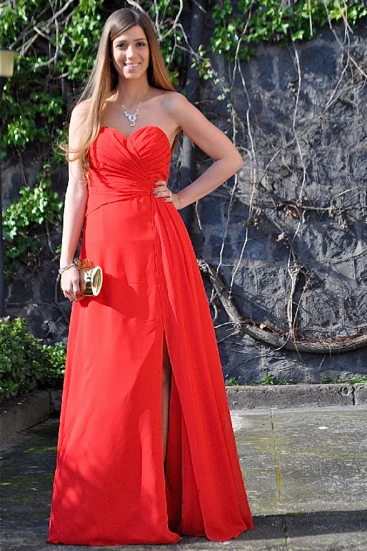 A-line Sweetheart Floor Length Chiffon Front Slit Prom Dress