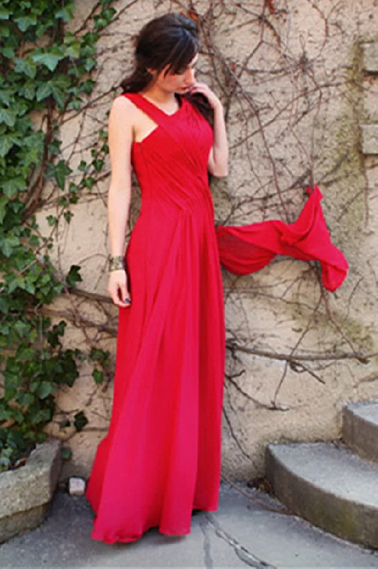 A-line Wide Straps Irregular Neck Floor Length Chiffon Evening Dress