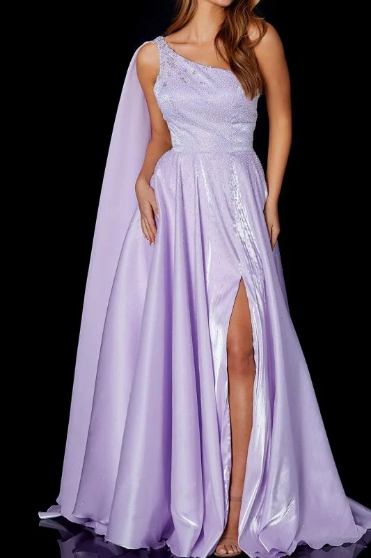 Aline One-shoulder Satin Split Front Floor-Length Prom Dress GJS449